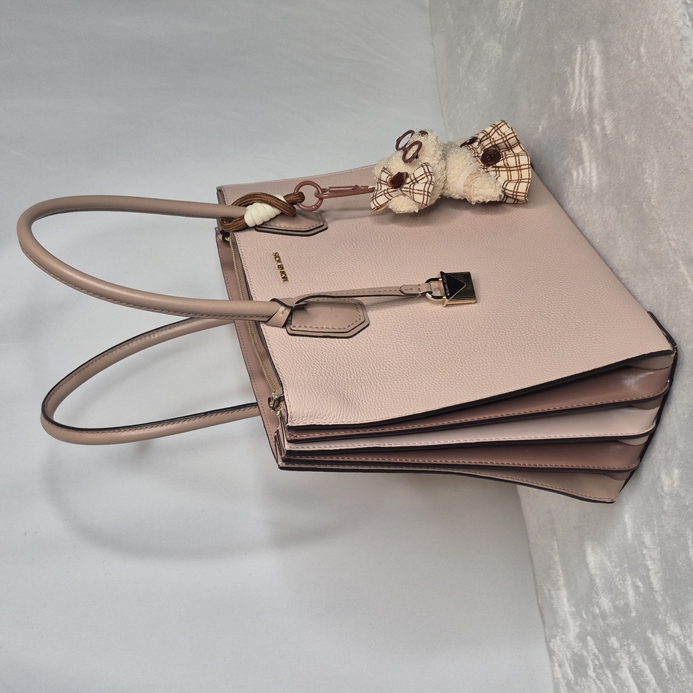 Michael Kors Mercer Blush Pink Tanish Tote with Bear Charm - Picture 5 of 17